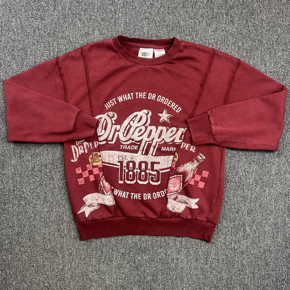 Dr Pepper Retro Graphic Sweatshirt XS Dark Cherry Red Crewneck Pullover